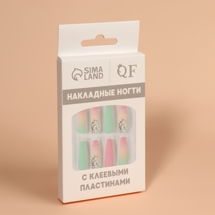 Ногти накладные с кл пластинами 12шт Sakura балерина роз/зелен к/кор QF Ногти накладные с кл пластинами 12шт Sakura балерина роз/зелен к/кор QF