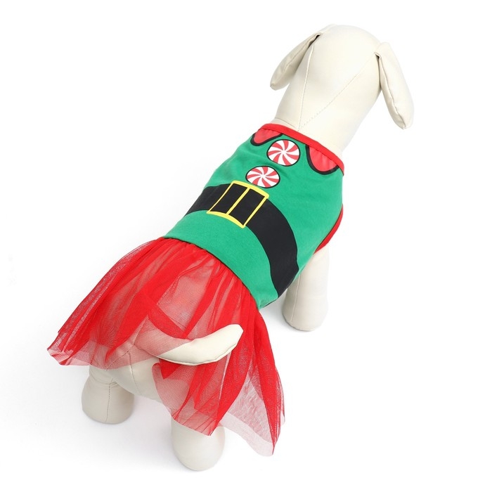 Костюм для животных Костюм для животных "Эльфийка", размер XS (ДС 22, ОГ 32, ОШ 21 см), красно-зелёный