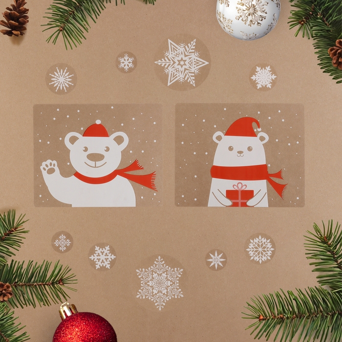 Набор наклеек новогодних Набор наклеек новогодних "Новогодний" зверята в красном шарфике, 34,3 х 35,6 см