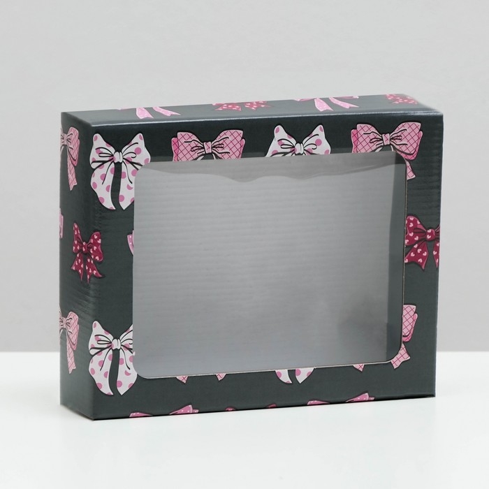 Коробка подарочная крышка-дно Коробка подарочная крышка-дно "Банты", с окном, 18 х 15 х 5 см