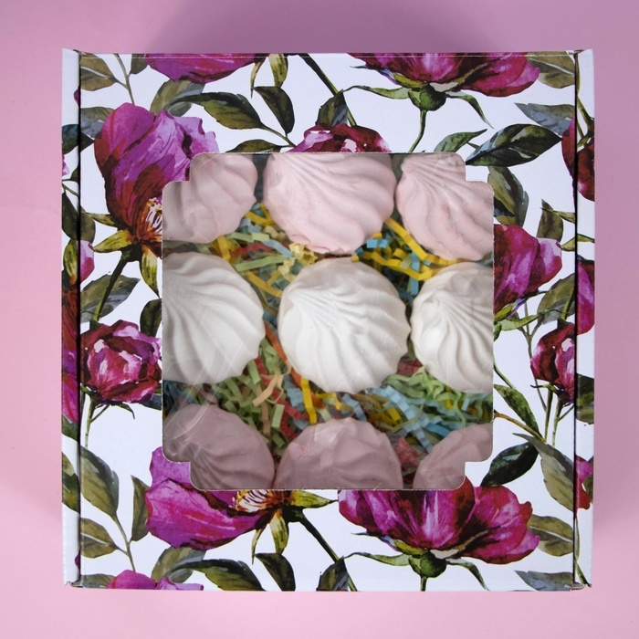 Коробка самосборная, с окном, Коробка самосборная, с окном, "Акварельные цветы", 19 х 19 х 9 см