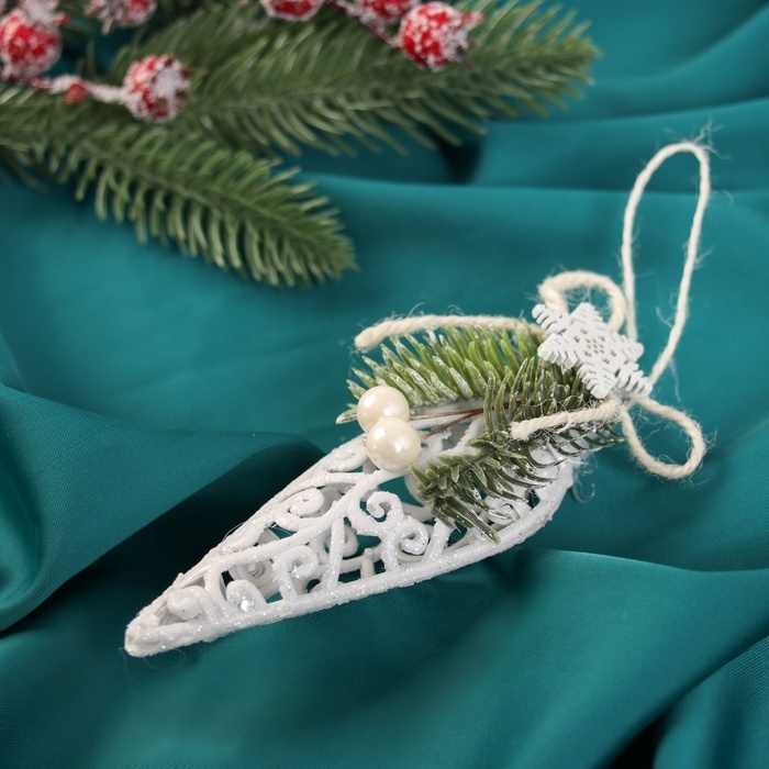 Украшение ёлочное Украшение ёлочное "Капля блеск жемчужины" 12х4,5 см, белый