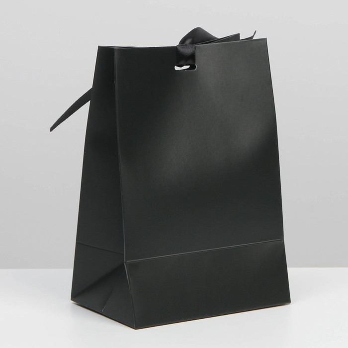 Пакет подарочный с лентой, упаковка, &laquo;Чёрный&raquo;, 13 х 19 х 9 см