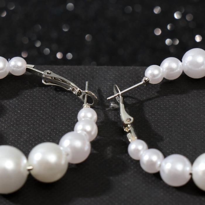 Серьги-кольца «Жемчуг» большие, цвет белый в серебре, d= 5 см Серьги-кольца «Жемчуг» большие, цвет белый в серебре, d= 5 см