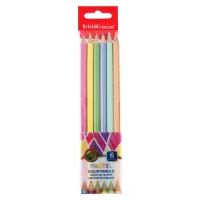 Карандаши 6 цветов ErichKrause Inspiration Pastel, дерево, шестигранные, мягкий 3.0 мм грифель пастельной палитры, пластиковый футляр, европодвес