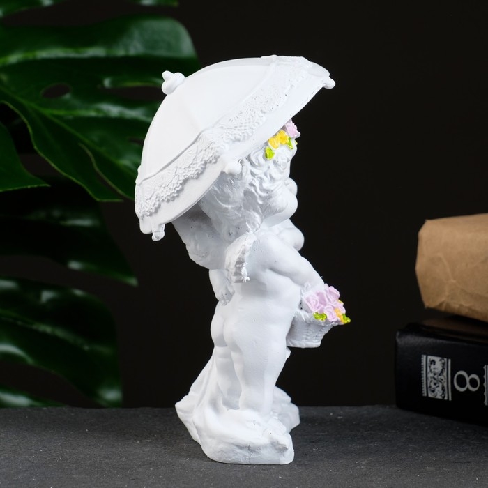 Фигура  Фигура "Ангелочки под зонтом" белый 9х11х15см