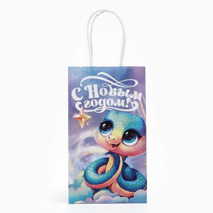 Пакет подарочный новогодний «Сказочный», змея, белый крафт, 12 х 21 х 9 см Пакет подарочный новогодний «Сказочный», змея, белый крафт, 12 х 21 х 9 см