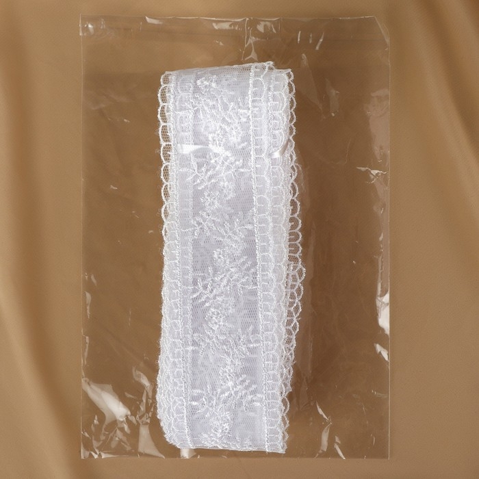 Кружево на сетке, 50 мм × 11 ± 1 м, цвет белый Кружево на сетке, 50 мм × 11 ± 1 м, цвет белый