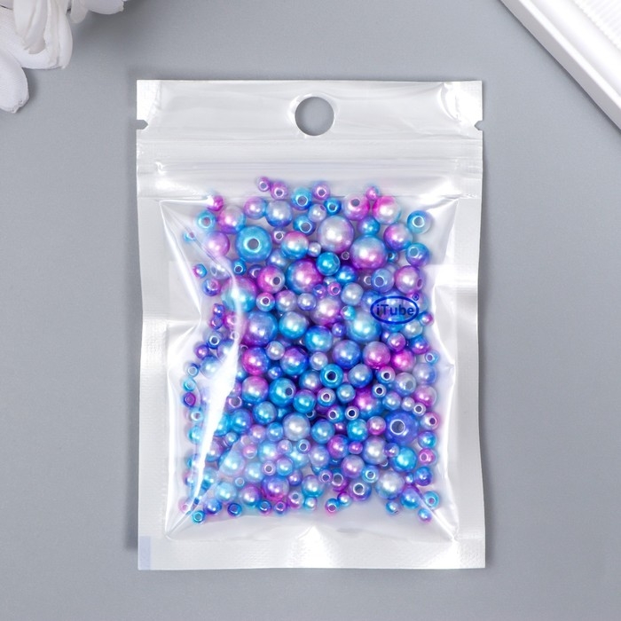 Бусины для творчества пластик Бусины для творчества пластик "Круглые. Градиент. Русалка фиолет" d=3-8 мм, набор 10 гр