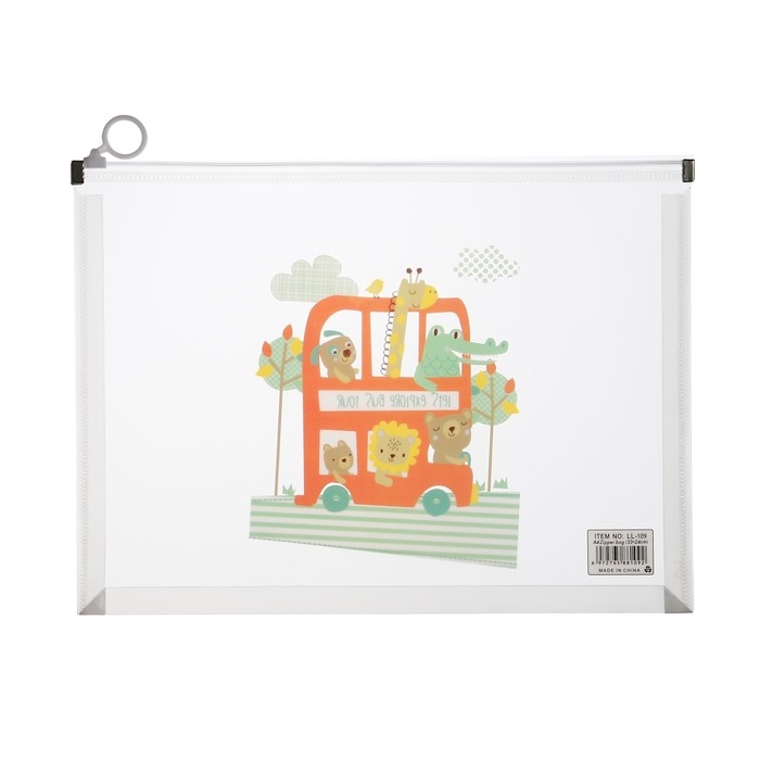 Папка-конверт на молнии формат А4, 180мкр, с рисунком Папка-конверт на молнии формат А4, 180мкр, с рисунком "Веселая машинка", МИКС