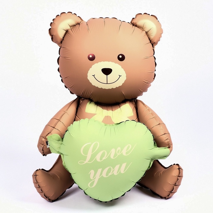 Шар фольгированный 42 Шар фольгированный 42" «Медвежонок с зелёным сердцем», матовый, цвет шоколадный, под воздух