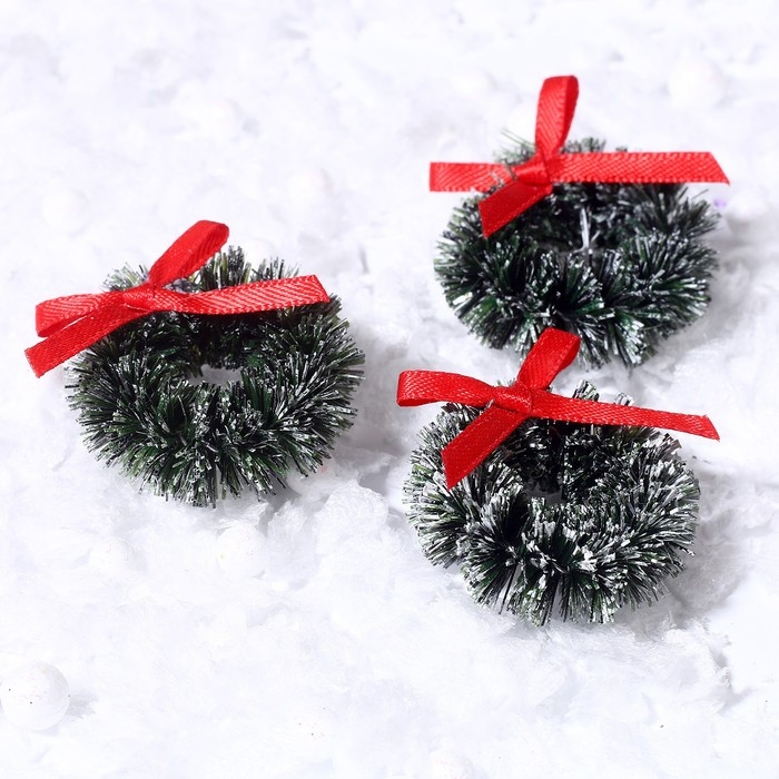 Декор &laquo;Венок с бантиком&raquo;, набор 3 шт., размер 1 шт. &mdash; 3 см, цвет тёмно-зелёный