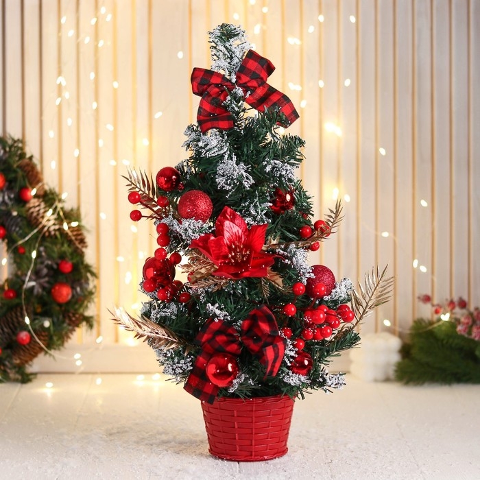 Ёлка декор Ёлка декор "Праздничная" бантик клетка цветок, 20х58 см, красный