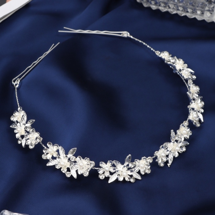 Аксессуар для волос Аксессуар для волос "Джуди" цветочный, 26 см, серебро