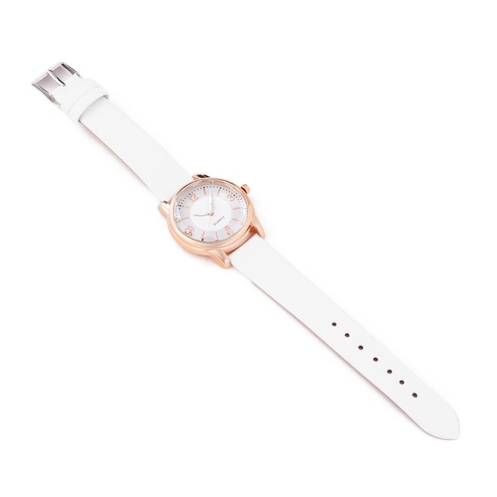 Часы наручные кварцевые женские, d-3.4 см, белый ремешок Часы наручные кварцевые женские, d-3.4 см, белый ремешок