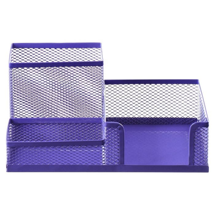 Подставка для канцелярских мелочей 3 отделения, сетка металл, фиолетовая Подставка для канцелярских мелочей 3 отделения, сетка металл, фиолетовая