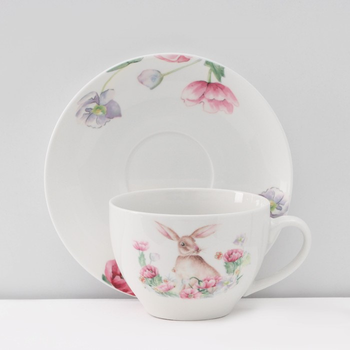 Сервиз фарфоровый чайный Доляна «Зайка», 12 предметов: 6 чашек 250 мл, 6 блюдец d=15 см, цвет белый Сервиз фарфоровый чайный Доляна «Зайка», 12 предметов: 6 чашек 250 мл, 6 блюдец d=15 см, цвет белый