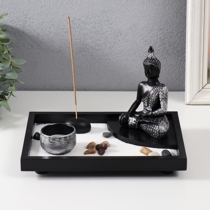 Сад Дзен  Сад Дзен "Будда в серебристом одеянии" песок+аромапалочка+камни 21,7х15,6х14,8 см