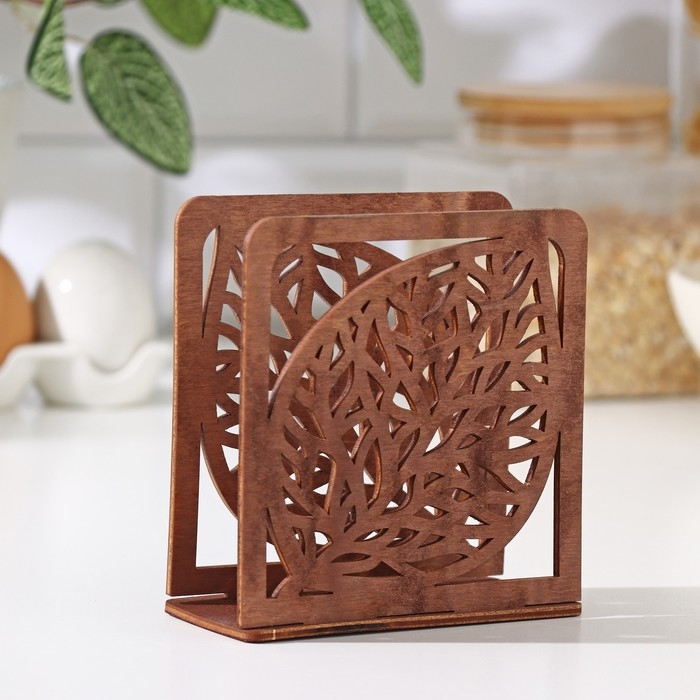 Салфетница деревянная «Листочек», 12×12×5,5 см, цвет коричневый Салфетница деревянная «Листочек», 12×12×5,5 см, цвет коричневый