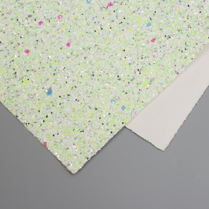 Лист для творчества иск.кожа Лист для творчества иск.кожа "Блёстки" бело-зелёный лист 33х20 см толщина 1,6 мм