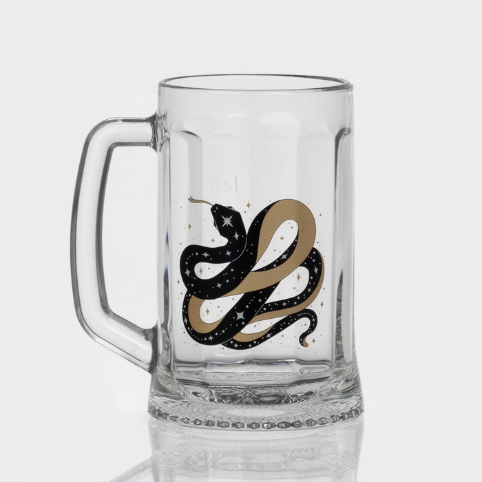 Кружка стеклянная для пива «Золотые змейки», 500 мл, МИКС Кружка стеклянная для пива «Золотые змейки», 500 мл, МИКС