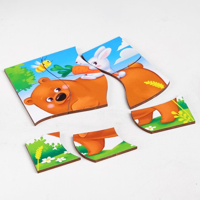 Пазл разрезной «Лесные животные», 3 картинки в раме Пазл разрезной «Лесные животные», 3 картинки в раме