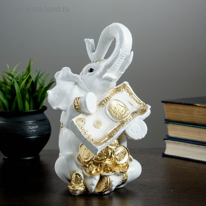 Копилка Копилка "Слон с деньгой" бело-золотой, 15х13х26см