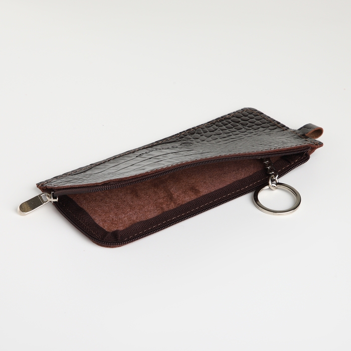 Ключница карманная на молнии, TEXTURA, длина 14 см, кольцо, цвет коричневый Ключница карманная на молнии, TEXTURA, длина 14 см, кольцо, цвет коричневый