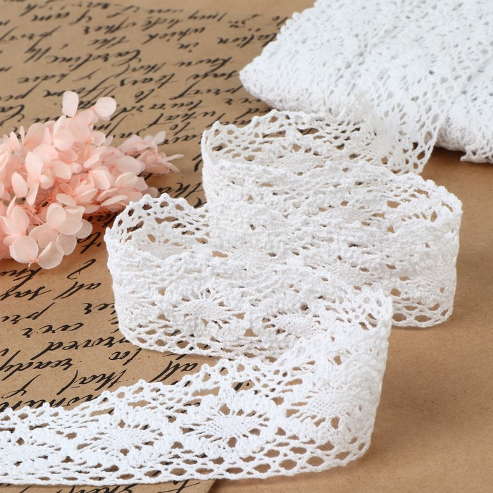Кружево вязаное, 40 мм × 15 ± 1 м, цвет белый Кружево вязаное, 40 мм × 15 ± 1 м, цвет белый