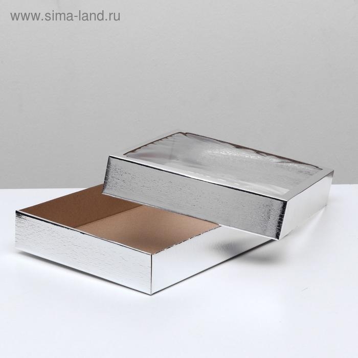 Коробка сборная, крышка-дно, с окном, серебрянная, 37 х 32 х 7 см Коробка сборная, крышка-дно, с окном, серебрянная, 37 х 32 х 7 см