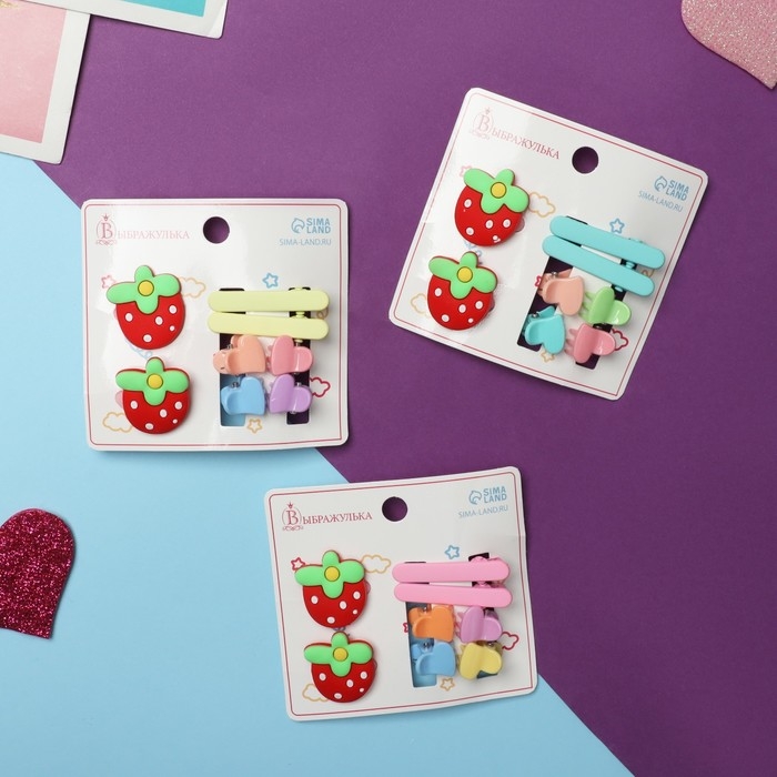 Набор для волос "Крошечка" (2 резинки, 2 зажима, 4 крабика) ягодка
