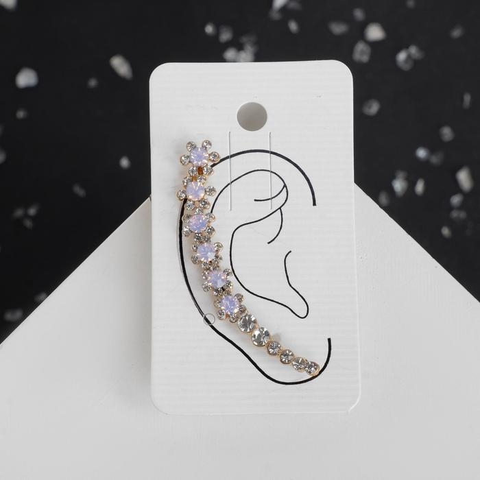 Серьга &laquo;Кафф&raquo; ромашка, цвет бело-розовый в золоте