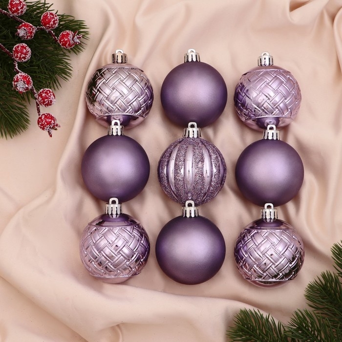 Набор шаров пластик 9 шт Набор шаров пластик 9 шт "Изабель" геометрия, сиреневый
