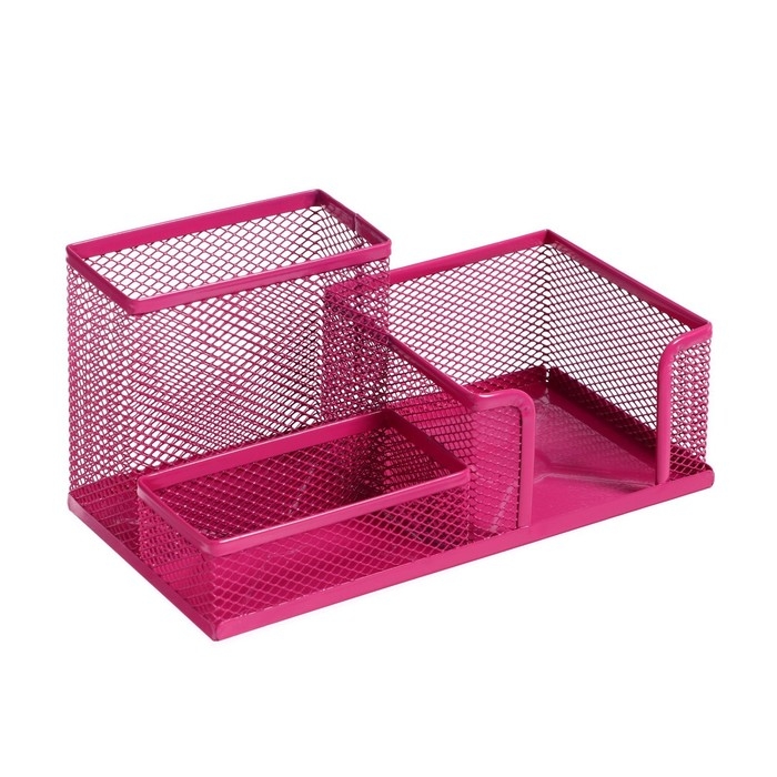 Подставка для канцелярских мелочей 3 отделения сетка металл розовая Подставка для канцелярских мелочей 3 отделения сетка металл розовая