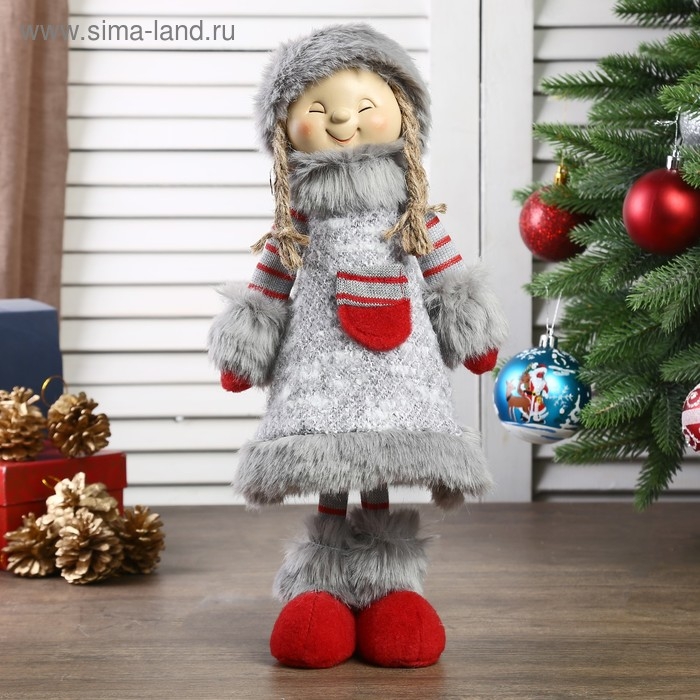 Кукла интерьерная Кукла интерьерная "Девочка в сером платьице с меховой отделкой" 46 см