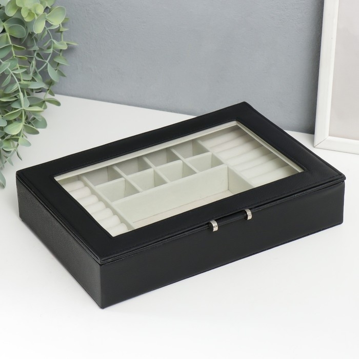 Шкатулка кожзам для украшений  Шкатулка кожзам для украшений "Хэмптонс" чёрная 5,5х27х18 см