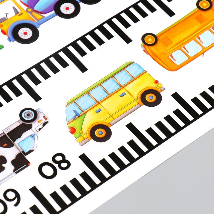 Наклейка пластик интерьерная цветная ростомер  Наклейка пластик интерьерная цветная ростомер "Транспорт" набор 2 листа 15х60 см