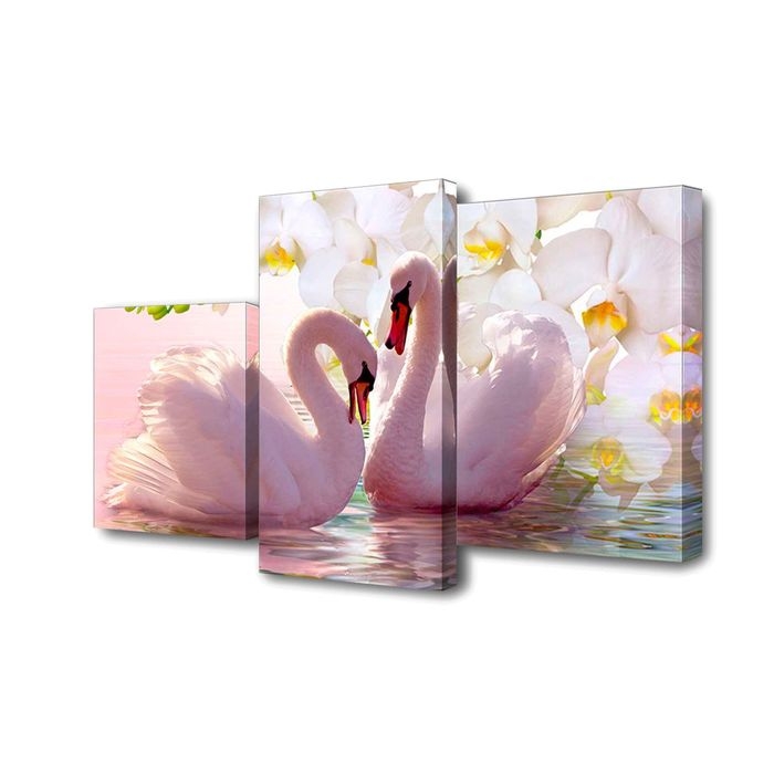 Картина модульная на подрамнике  Картина модульная на подрамнике "Пара лебедей,белые цветы" 26х50; 26х40; 26х32, 50х80см