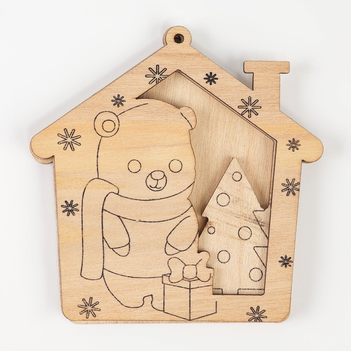 Ёлочная подвеска из дерева своими руками на новый год «Мишка», новогодний набор для творчества Ёлочная подвеска из дерева своими руками на новый год «Мишка», новогодний набор для творчества