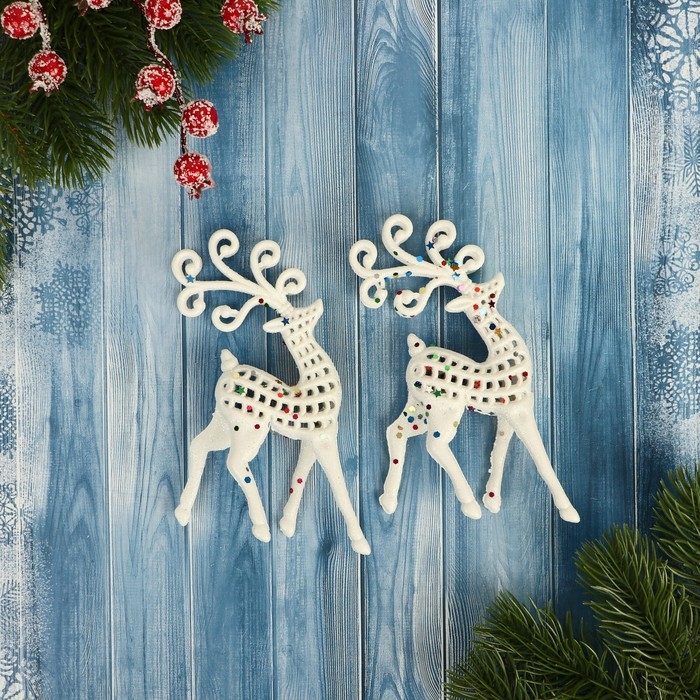 Украшение ёлочное Украшение ёлочное "Олень рога узор" (набор 2 шт) цветные звездочки, 6х11 см, белый