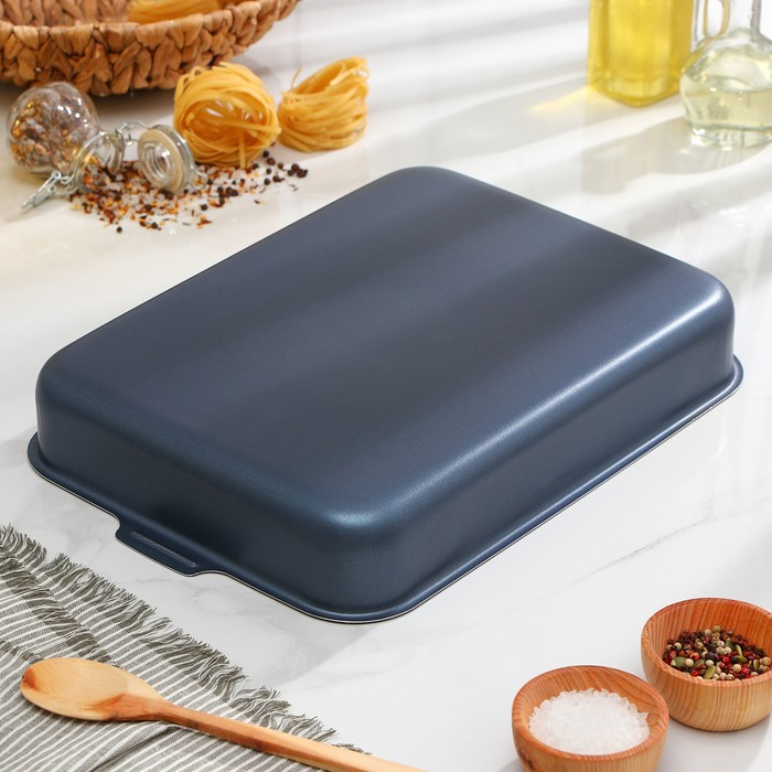 Противень прямоугольный, 27×35 см, h=6,3 см, с крышкой, антипригарное покрытие, цвет синий Противень прямоугольный, 27×35 см, h=6,3 см, с крышкой, антипригарное покрытие, цвет синий