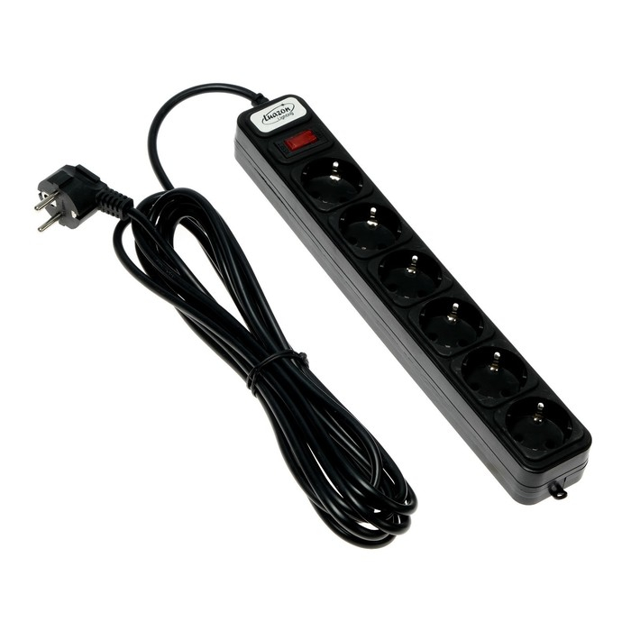 Сетевой фильтр Luazon Lighting, 6 розеток, 5 м, 2200 Вт, 3 х 0.75 мм2, 10 А, 220 В, черный Сетевой фильтр Luazon Lighting, 6 розеток, 5 м, 2200 Вт, 3 х 0.75 мм2, 10 А, 220 В, черный