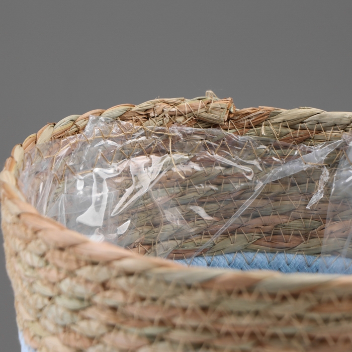 Кашпо плетеное  Кашпо плетеное "Намибия", 21,5х21,5х18,8 см, натуральный, голубой