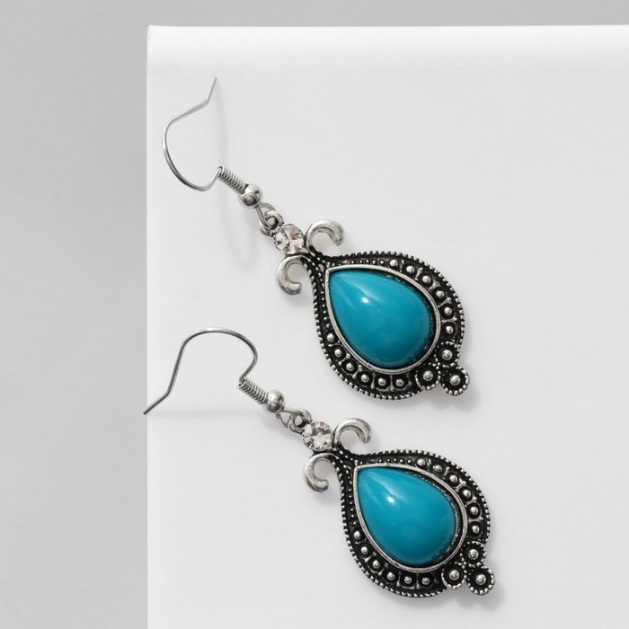 Серьги «Этника» объёмная капля, цвет бело-голубой в чернёном серебре Серьги «Этника» объёмная капля, цвет бело-голубой в чернёном серебре