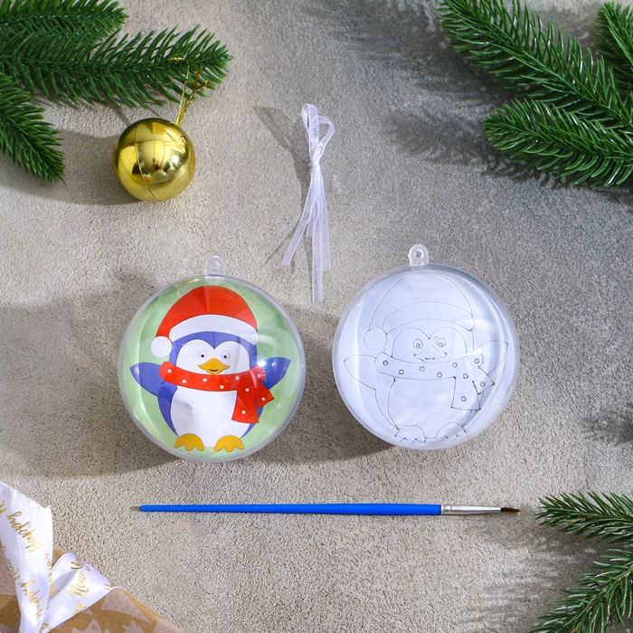 Ёлочное украшение под раскраску «Пингвин» размер: 8 см; 2 шт., кисть Ёлочное украшение под раскраску «Пингвин» размер: 8 см; 2 шт., кисть