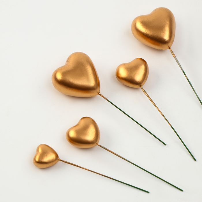 Набор топперов «Сердечки», 12 см, цвет золото Набор топперов «Сердечки», 12 см, цвет золото