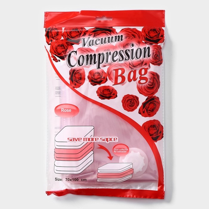 Вакуумный пакет для хранения вещей «Роза», 70×100 см, ароматизированный, прозрачный Вакуумный пакет для хранения вещей «Роза», 70×100 см, ароматизированный, прозрачный
