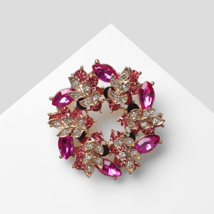 Брошь «Круг витой», цвет малиновый в золоте Брошь «Круг витой», цвет малиновый в золоте