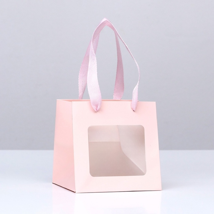 Пакет подарочный, крафт, с окном, «Розовый», 15 х 15 х 15 см Пакет подарочный, крафт, с окном, «Розовый», 15 х 15 х 15 см