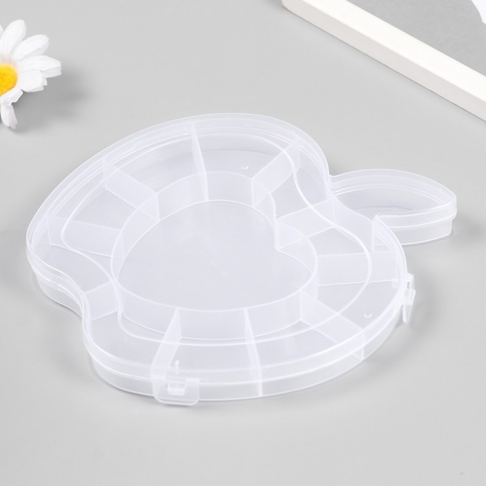 Шкатулка пластик для мелочей Шкатулка пластик для мелочей "Яблочко" прозрачная 12 отделений 16,5х15,5х2,5 см